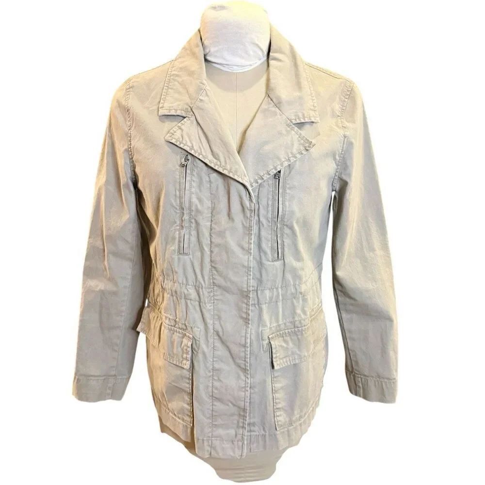Old Navy Long Field Jacket Khaki Medium Pockets Safari Utility